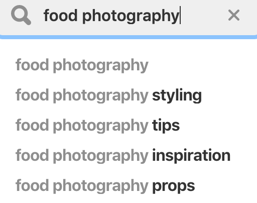 Pinterest autocomplete feature for food photography