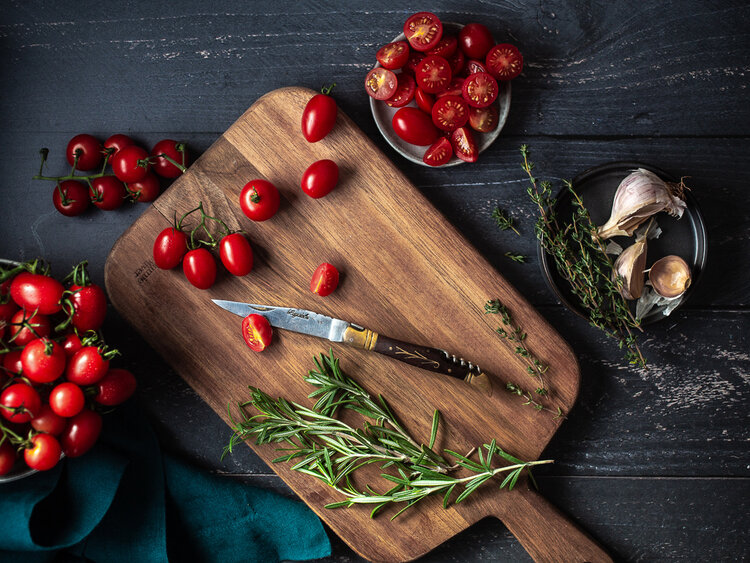 Tomatoes and herbs on a wood cutting board - Food Photography - Frenchly Photography-9902 (1).jpg